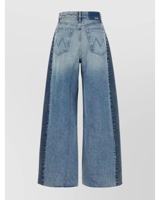 Mother Blue Denim Two-Tone Wide-Leg Jeans