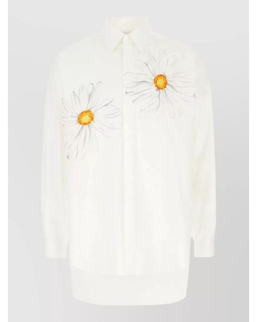 Moschino White Poplin Shirt Floral Design Long Sleeves for men
