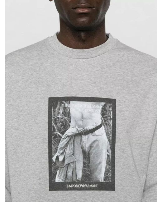 Emporio Armani Gray Cotton Sweatshirt Crew Neck Graphic Print for men