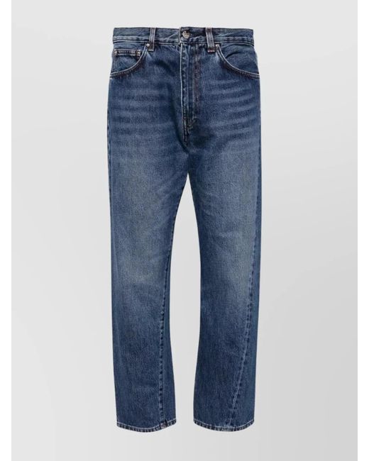 Totême  Blue Denim High-Rise Straight-Leg Cropped Trousers