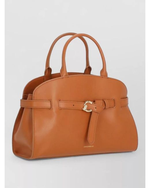 Coccinelle Brown Leather Shoulder Bag Structured Shape Buckle