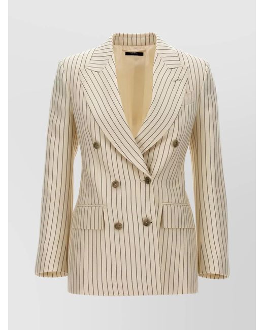Tom Ford Natural Wool Silk Striped Double-Breasted Blazer