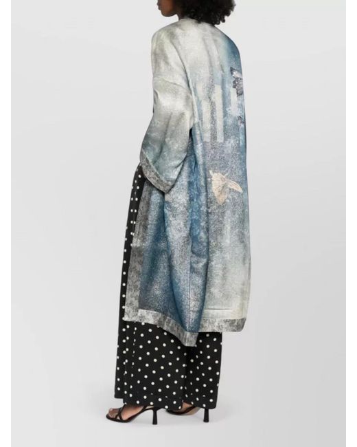 Pierre Louis Mascia Blue Long Kimono Jacket Textured Fabric Print
