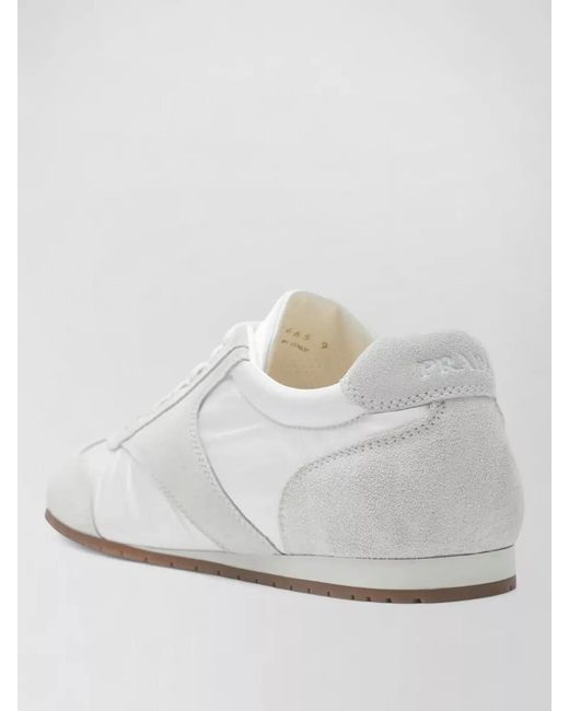 Prada White Sneakers Rubber Sole Suede Panels Design for men