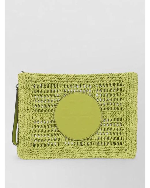 Tory Burch Green Ella Raffia Clutch Bag