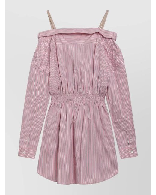 Miu Miu Pink Long Sleeve Dress Striped Pattern Waist