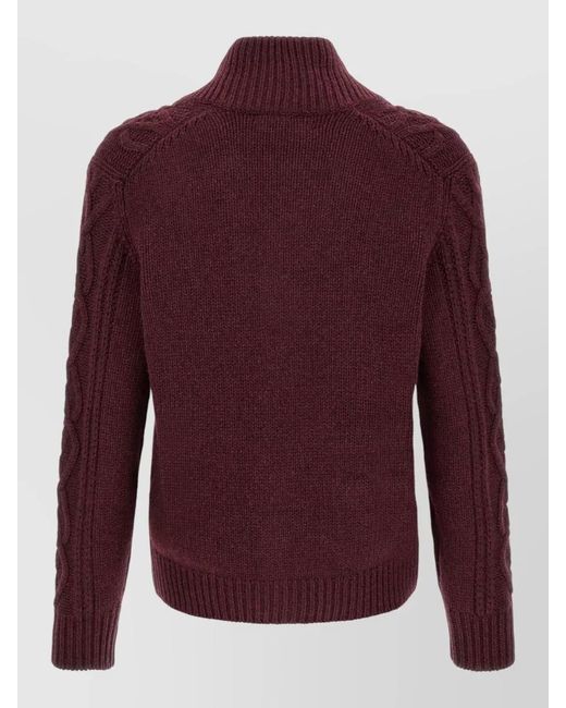 Brunello Cucinelli Red Cashmere Cable-Knit Shawl-Collar Cardigan for men