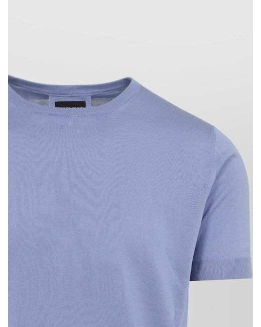 Giorgio Armani Blue Silk Ribbed Regular-Fit Short-Sleeve Jumper for men