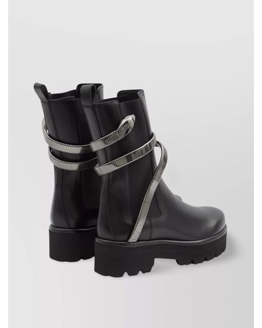 Rene Caovilla Black Leather Biker Boots