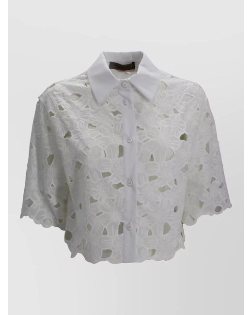 D.exterior Gray Short Sleeve Sangallo Floral Collar Shirt