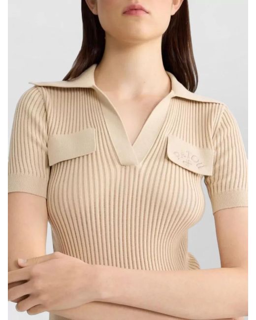 Patou Natural Cotton Embroidered Knitted Polo Shirt