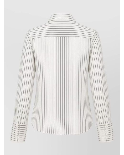 Co. White Long Sleeve Striped Shirt Curved Hem