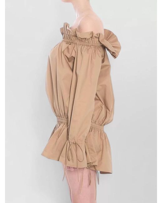 Saint Laurent Natural Cotton Off-Shoulder Ruched Mini Dress