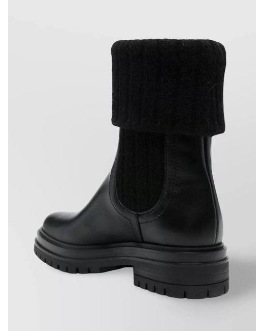 Gianvito Rossi Black Leather Ribbed Chelsea Boots