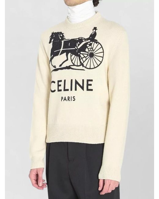 Céline White Crew Neck Graphic Knitwear Long Sleeve Sweater for men