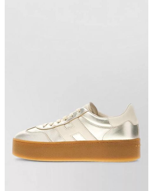 Hogan White Low Top Sneakers Metallic Finish Rubber Sole
