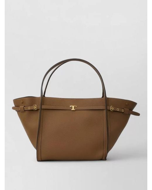 Tod's Brown Medium T Signature Leather Shopping Tote
