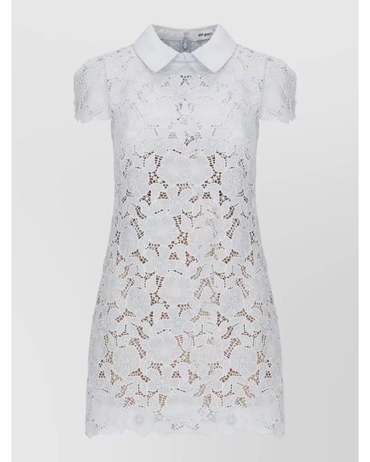 Self-Portrait White Lace Dress Sheer Overlay Scalloped Hem