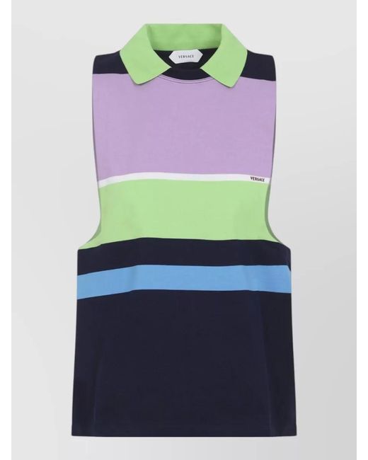 Versace Blue Striped Cotton Jersey Tank Top