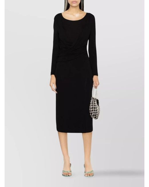 Alberta Ferretti Black Long-Sleeve V-Neck Mini Dress