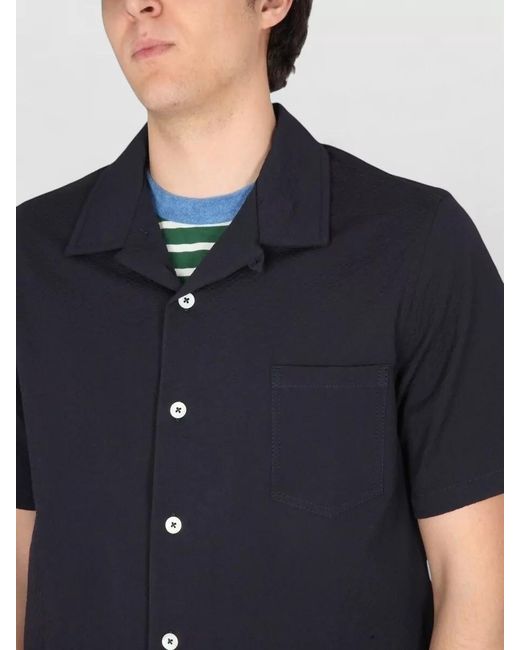 Howlin' By Morrison Blue Bowling Neck Shirt Chest Pocket Textured for men