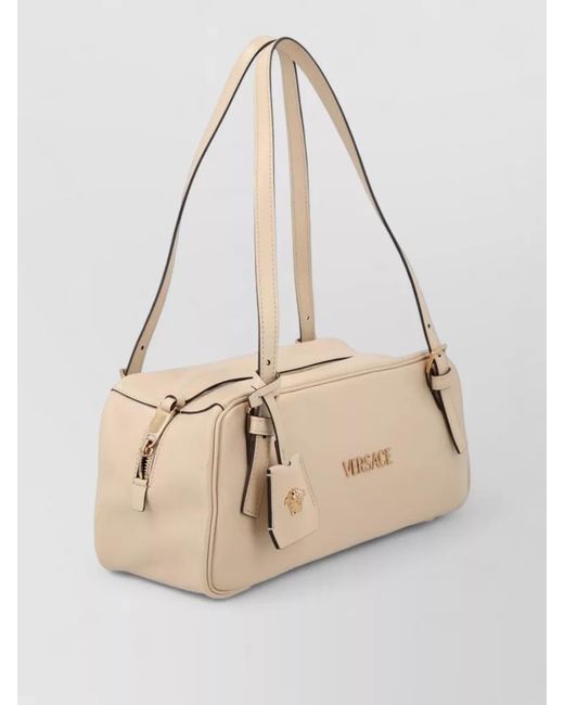 Versace Natural Tag Shoulder Bag Rectangular Double Handles Buckles