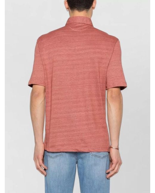 Brunello Cucinelli Pink Linen Blend Short-Sleeve Polo Shirt for men