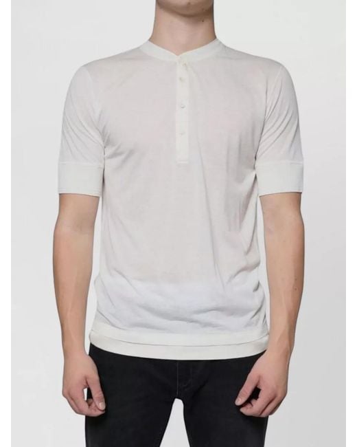 Dolce & Gabbana White Henley Short Sleeve Cotton T Shirt for men