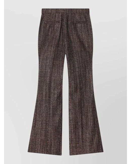 Fendi Brown Flared Pants Textured Fabric Belt Loops Pockets