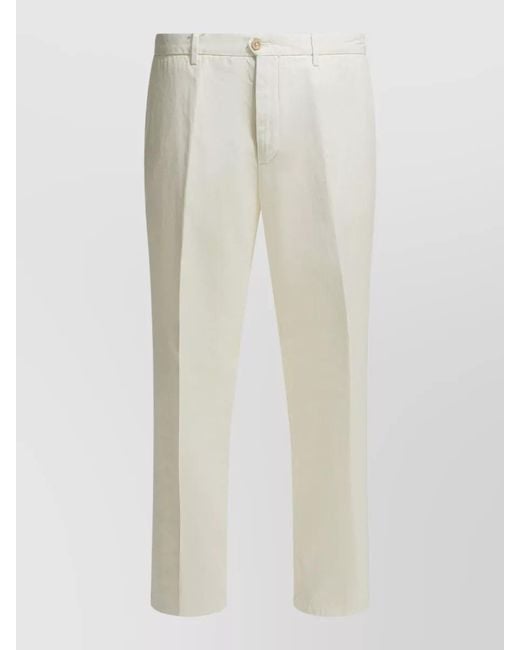 Briglia 1949 White Trousers Belt Loops Back Pockets Front Pleats for men