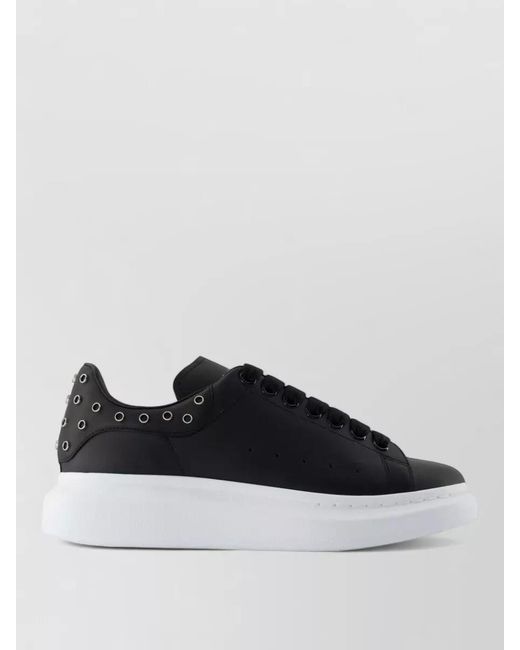 McQueen Black Oversized Leather Sneakers Contrast Sole for men