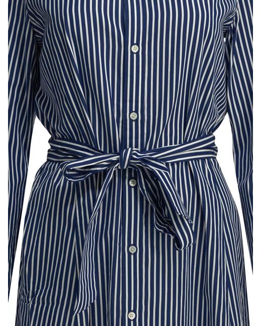 Polo Ralph Lauren Blue Cotton Logo-Print Midi Shirt Dress