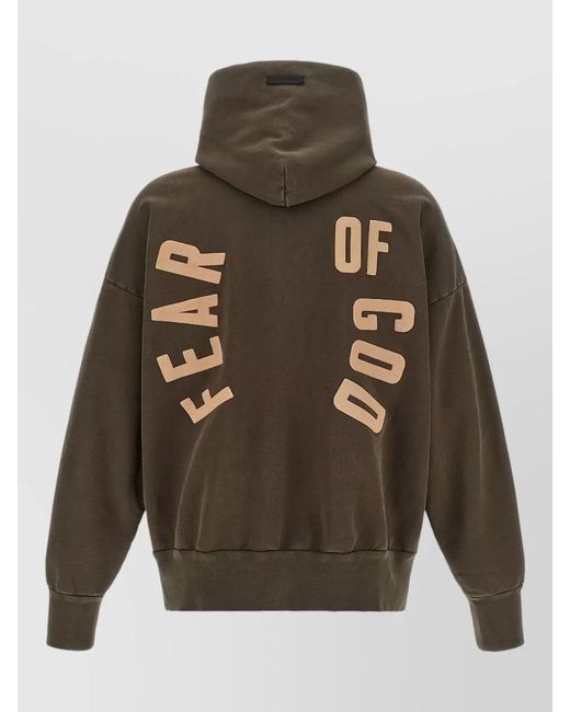 Fear Of God Green Logo Hoodie Hooded Fit Kangaroo Pocket for men