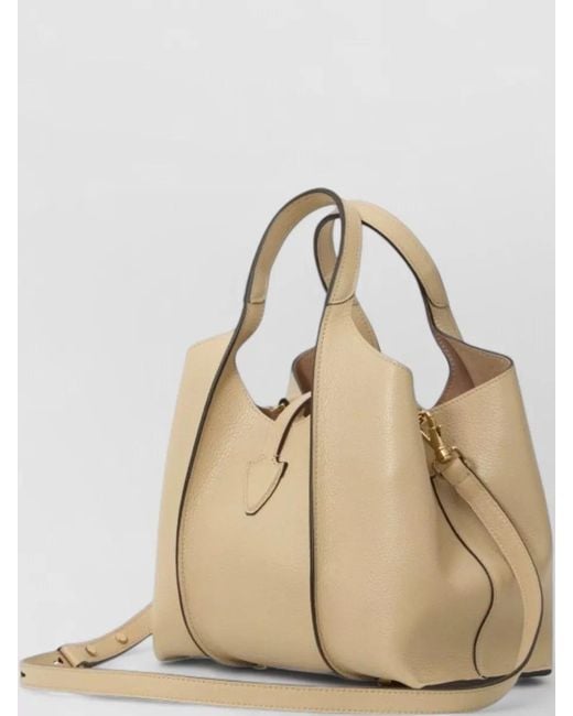 Tod's Natural Mini T Hammered Leather Bucket Bag