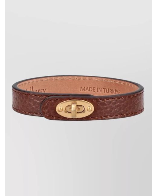 Mulberry Brown Textured Leather Bracelet Adjustable Fit Hardware