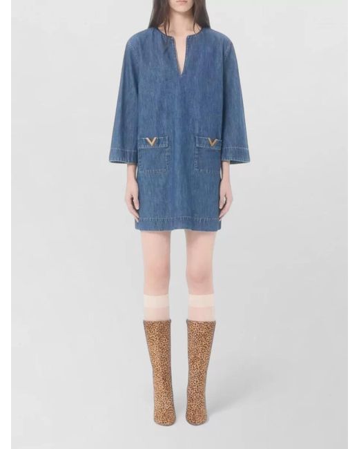 Valentino Garavani Blue Denim V-Neck Mini Dress