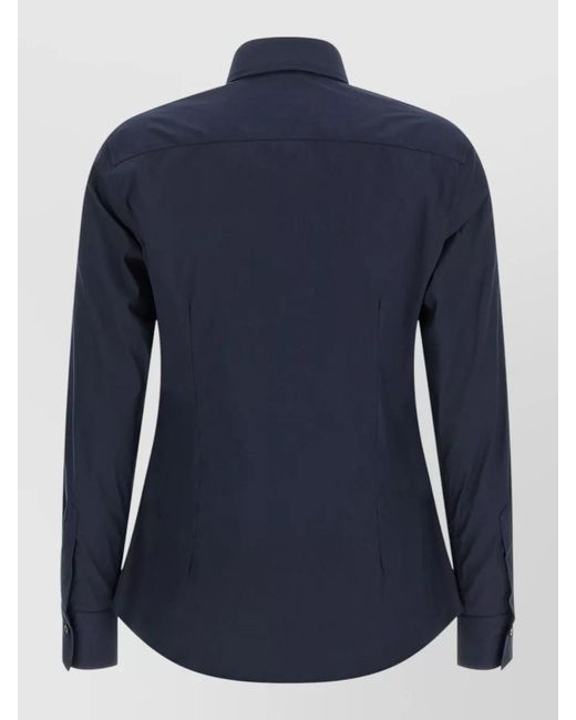 Xacus Blue Sara Collared Long Sleeve Shirt Tailored Seams