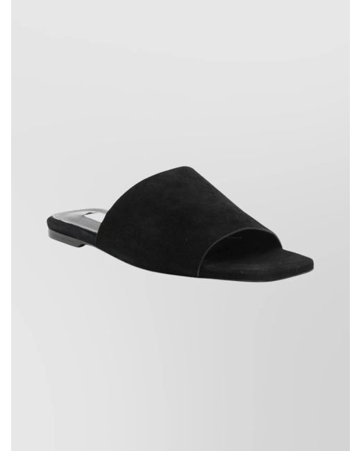 Totême Black Velvet Leather Flat Sandals