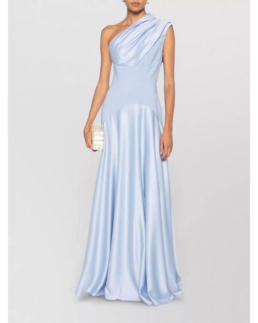 Solace London Blue Gabriela One Shoulder Draped Maxi Dress