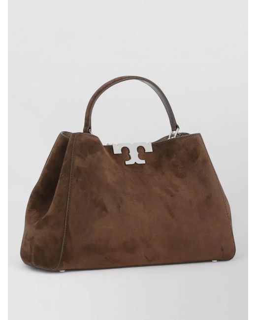 Tory Burch Brown Suede Shoulder Bag Metal Studs Handle