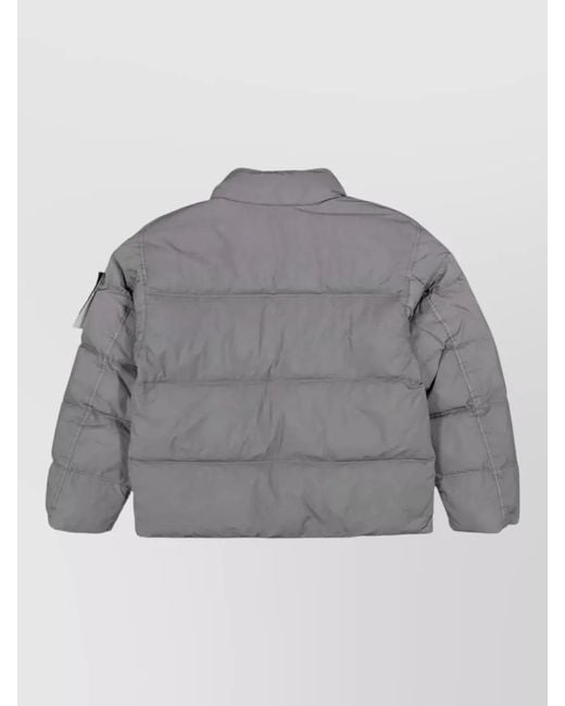 Stone Island Gray Quilted Button Up Padded Jacket High Neck for men