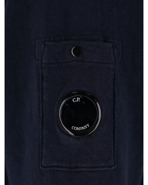 C P Company Blue Stand Collar Sweatshirt Ribbed Cuffs Arm Pocket for men