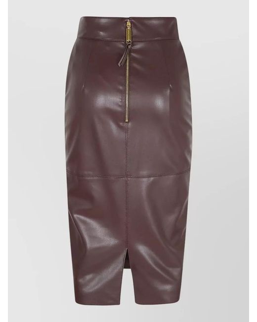 Elisabetta Franchi Brown High Waist Midi Skirt Back Slit