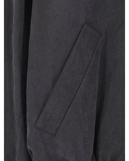 Alysi Blue Lyocell Linen Bomber Jacket Ribbed Trims