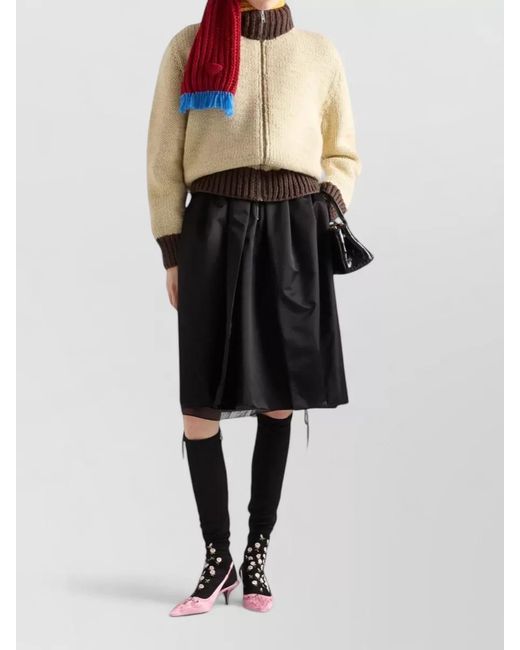 Prada Natural Virgin Wool Oversized Ribbed Mock Turtleneck Cardigan