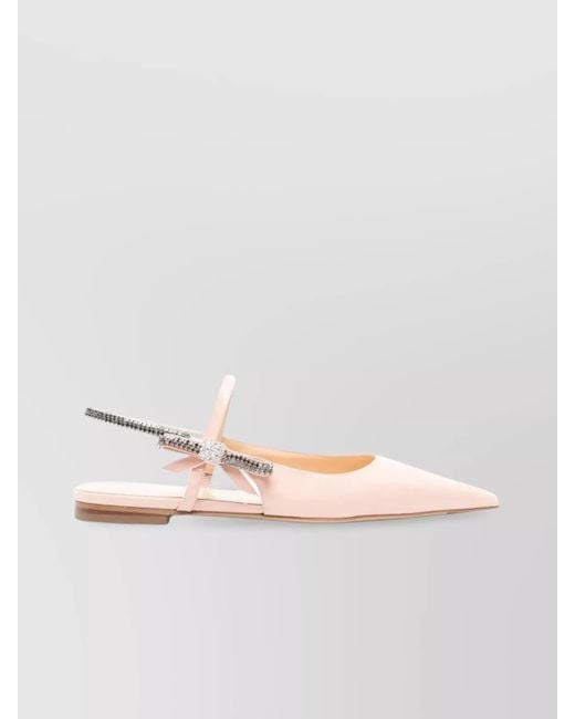 Mach & Mach Pink Leather Crystal-Embellished Slingback Ballerina Flats