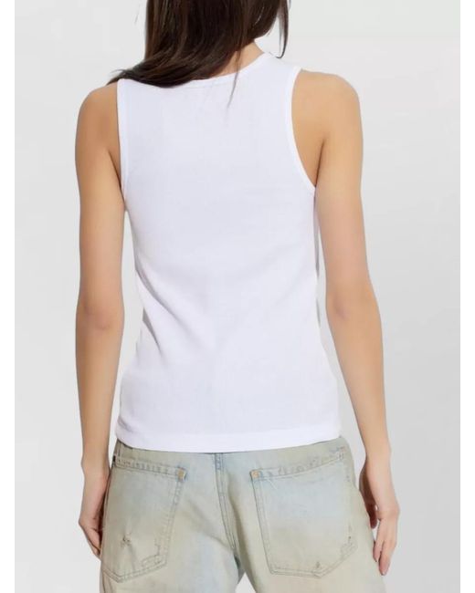 Dolce & Gabbana White Ribbed Cotton Top Sleeveless Crew Neck