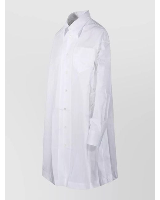 AMI White Long Sleeve Wide Shirt Dress Adc