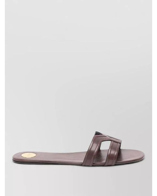 Saint Laurent Metallic Mabrouka Smooth Leather Double Strap Slides