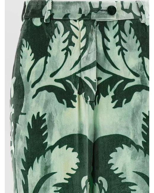 F.R.S For Restless Sleepers Green Silk Floral-Print Wide-Leg Trousers